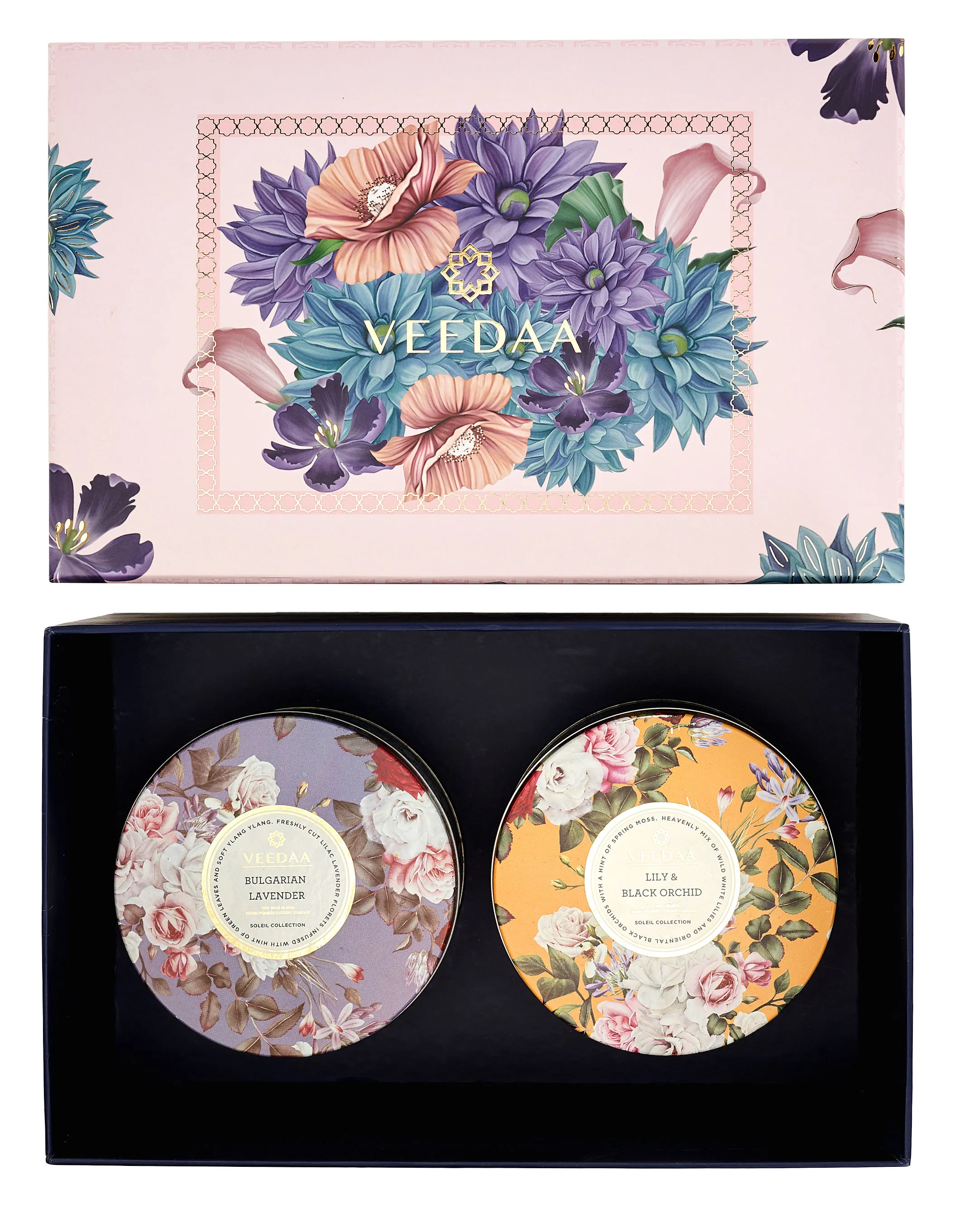 Veedaa Gift Set Bulgarian Lavender And Lily & Black Orchid 3 Wick Tin Scented Candles