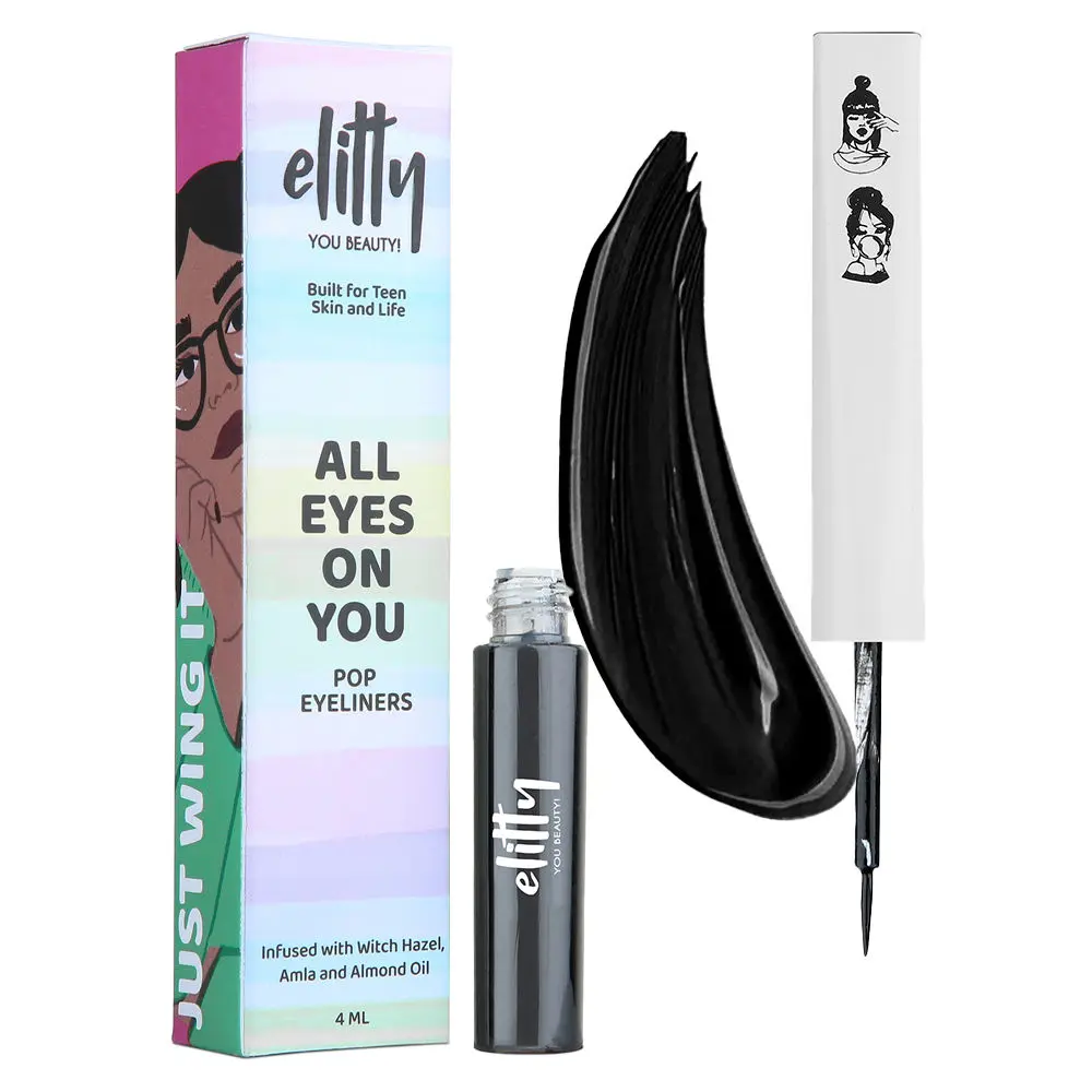 Elitty Pop Liquid Eyeliner, Smudge proof, Waterproof, Infused with Witch Hazel, Vegan & Cruelty Free - Dark matter (Black- Matte)