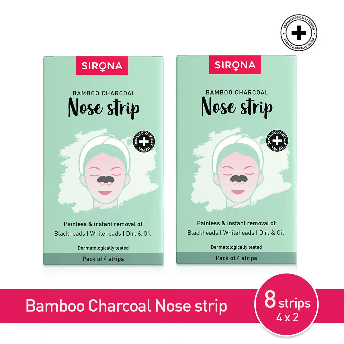 Sirona Bamboo Charcoal Nose Strips for Women | Removes Blackheads and Whiteheads | 4 x 2 Strips