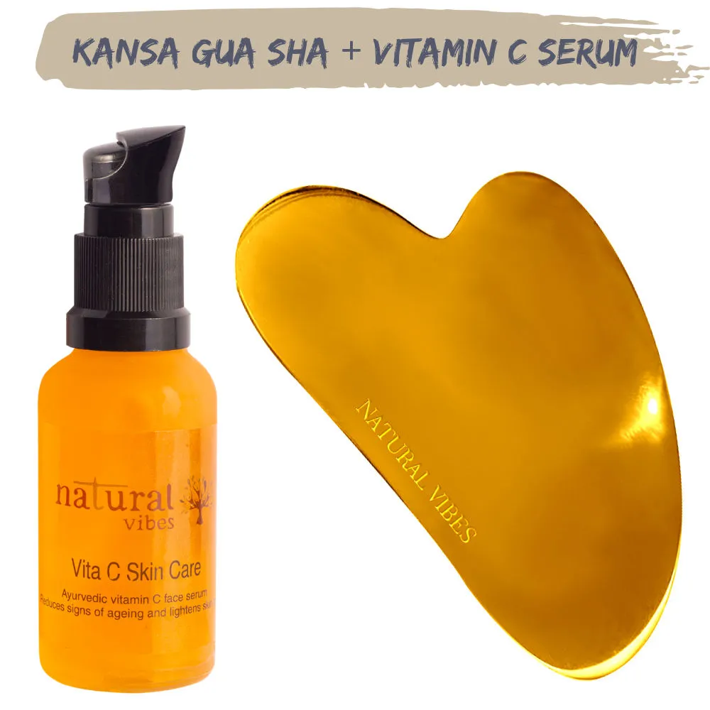 Natural Vibes Kwansha (kansa + Gua Sha) + Vitamin C Serum