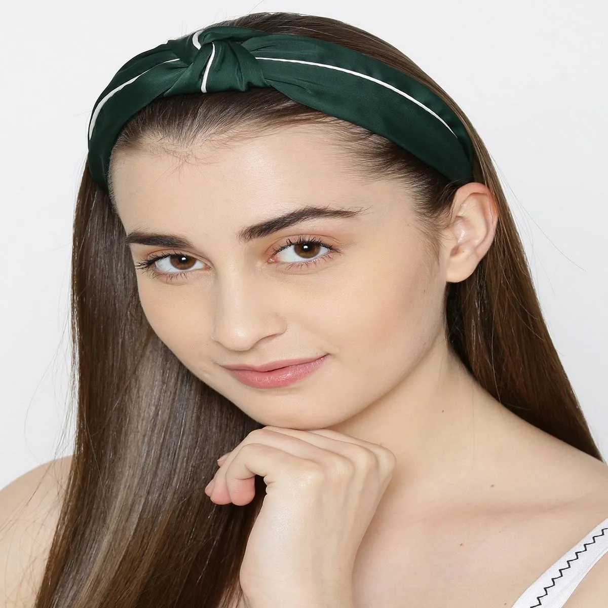 Priyaasi Designer Dark Green With White Line Hairband Set Of 2 For Girls