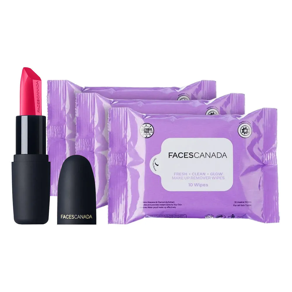 Faces Canada Lip & Face Combo - Fuschia Wave + Wipes 30n