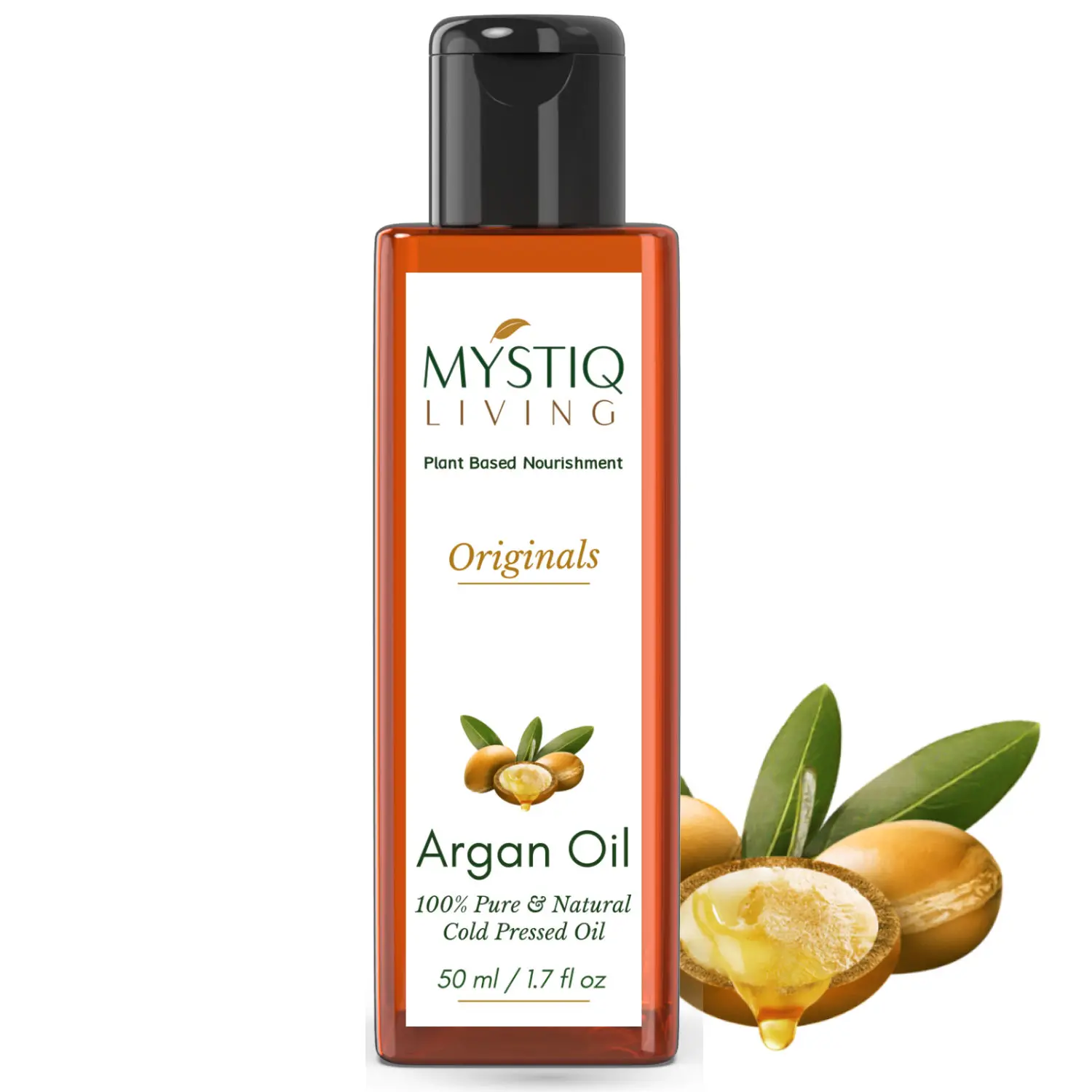 Mystiq Living Originals - Pure Moroccan Argan Oil, Cold Pressed Organic, For Hair, Skin, Beard & Anti-Ageing Face Care - 50 ml