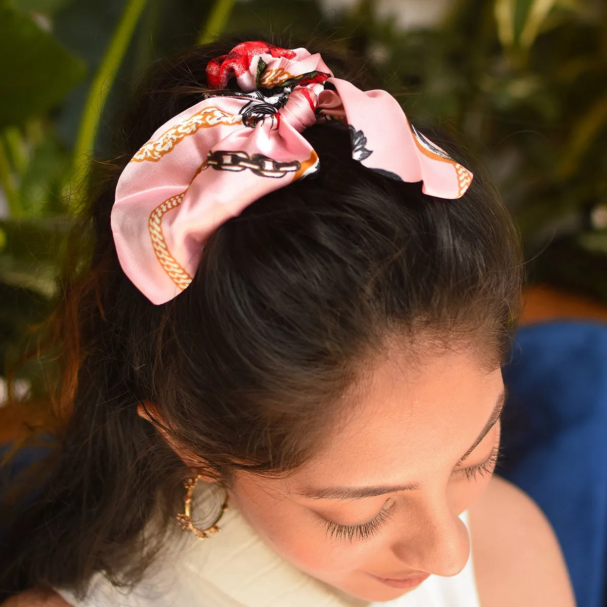 Toniq Pink Floral Printed Hair Scrunchie For Women(osxxh144 A)