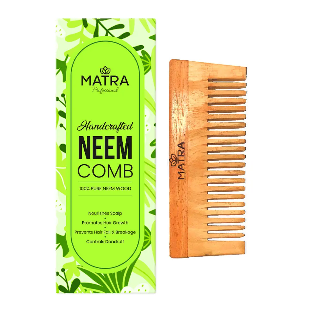 Matra Professional Pure Neem Wood Comb for Easy Detangling | Wide Tooth Neem Comb for Hair Growth & Anti Dandruff | Shower & Shampoo Neem Wooden Comb for Women & Men | All Hair Types | Eco Friendly