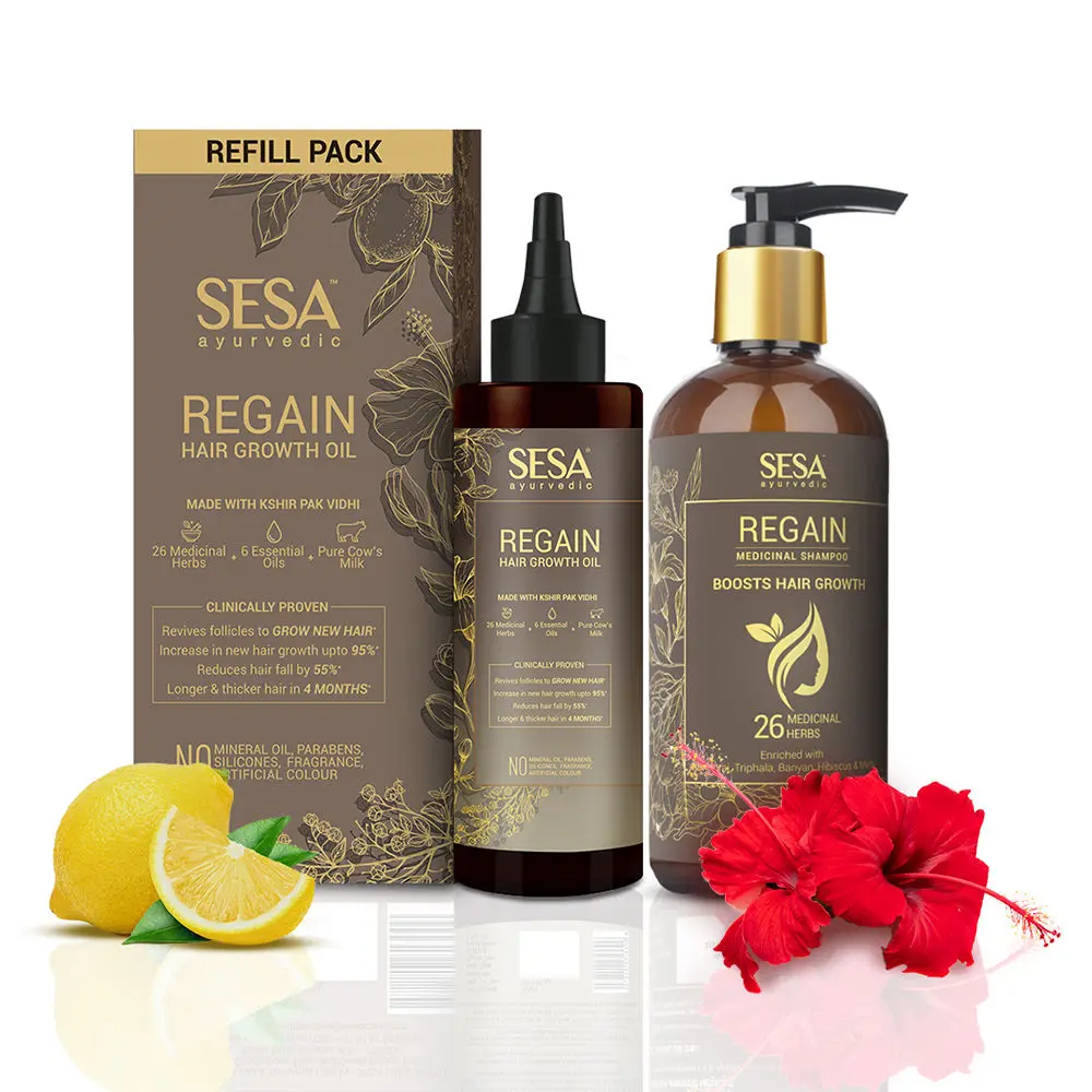 Sesa Ayurvedic Regain combo | Regain Refill pack 100ml + Regain Medicinal Shampoo 300ml