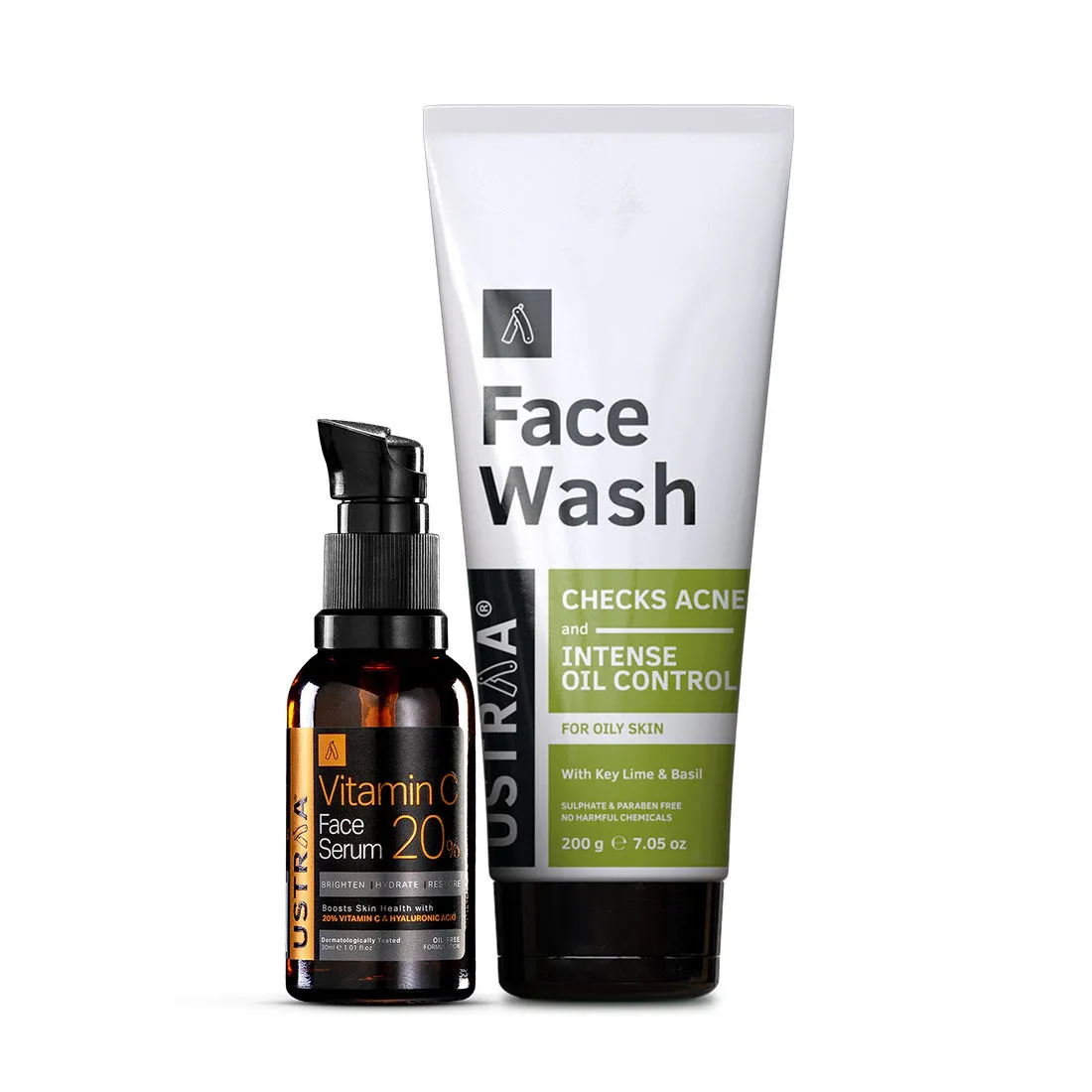 Ustraa 20% Vitamin C Face Serum & Face Wash Oily Skin Combo