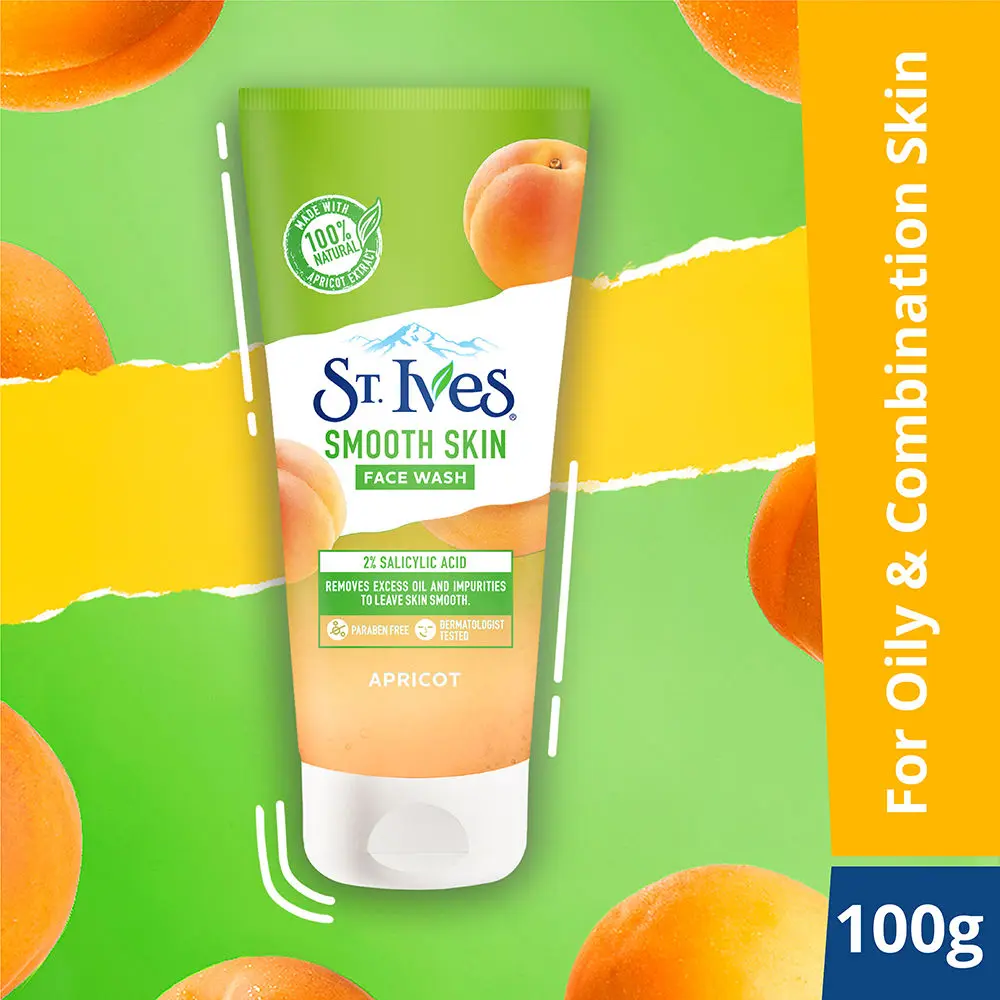 St. Ives Apricot Smooth Skin Face Wash Cleanser for Oily Skin Deep Pore Cleansing with 100% Natural Extract & 2% Salicylic Acid 100g