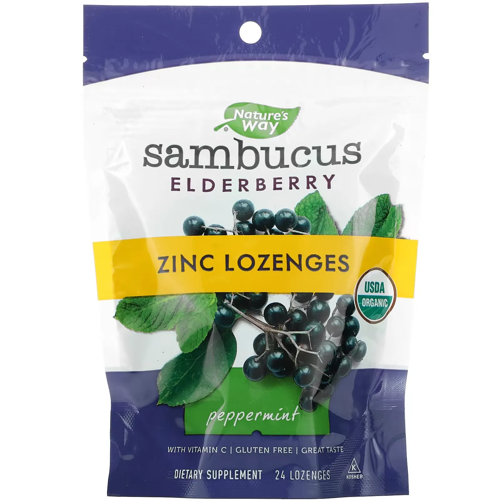 Sambucus, Zinc Lozenges, Peppermint, 24 Lozenges