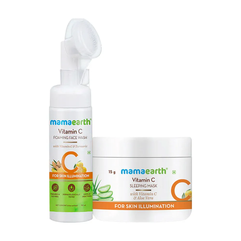 Mamaearth Vitamin C Foaming Face Wash With Free Vitamin C Sleeping Mask- Night Cream