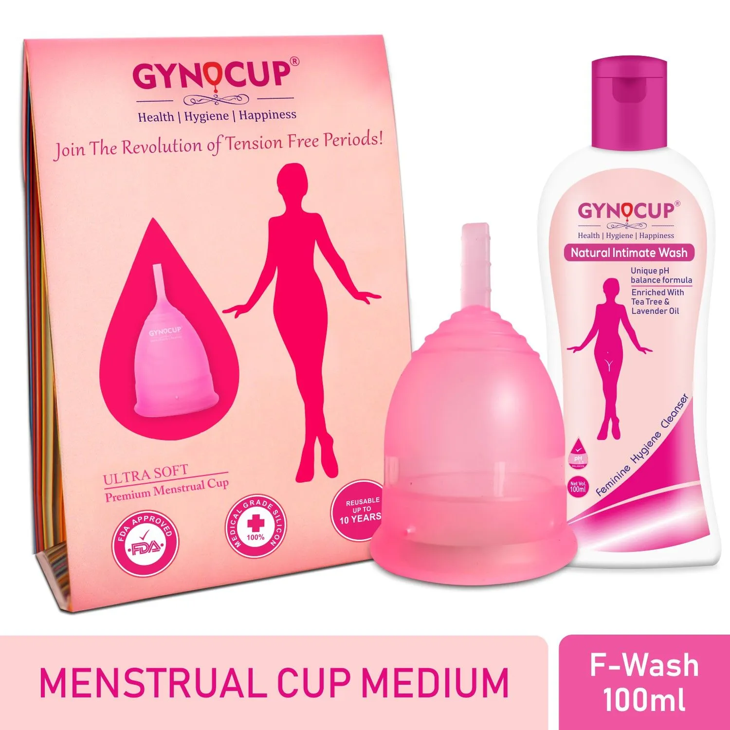 GynoCup Menstrual Cup and Female Intimate Wash Combo (Medium)