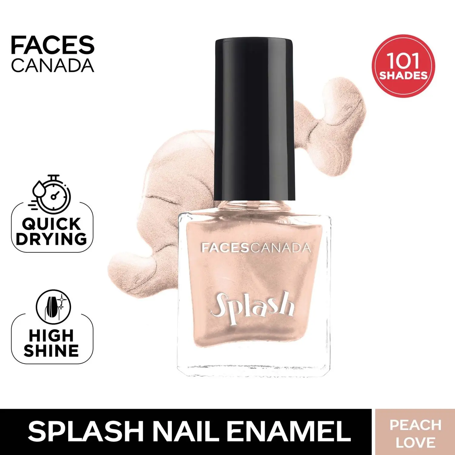 Faces Canada Splash Nail Enamel | Fast Dry | High Shine | Long Lasting | No Chip Formula | No Harmful Chemicals | Shade - Peach Love 8ml