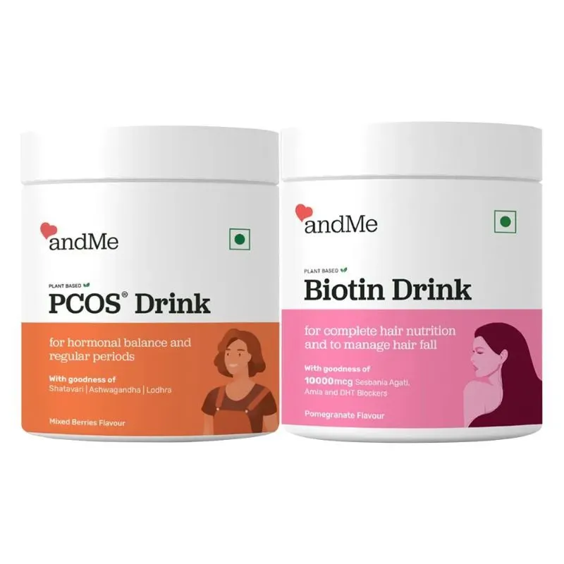 andMe PCOS PCOD Powder (Mixed Berries) + Plant Based Biotin Powder (Combo Pack)