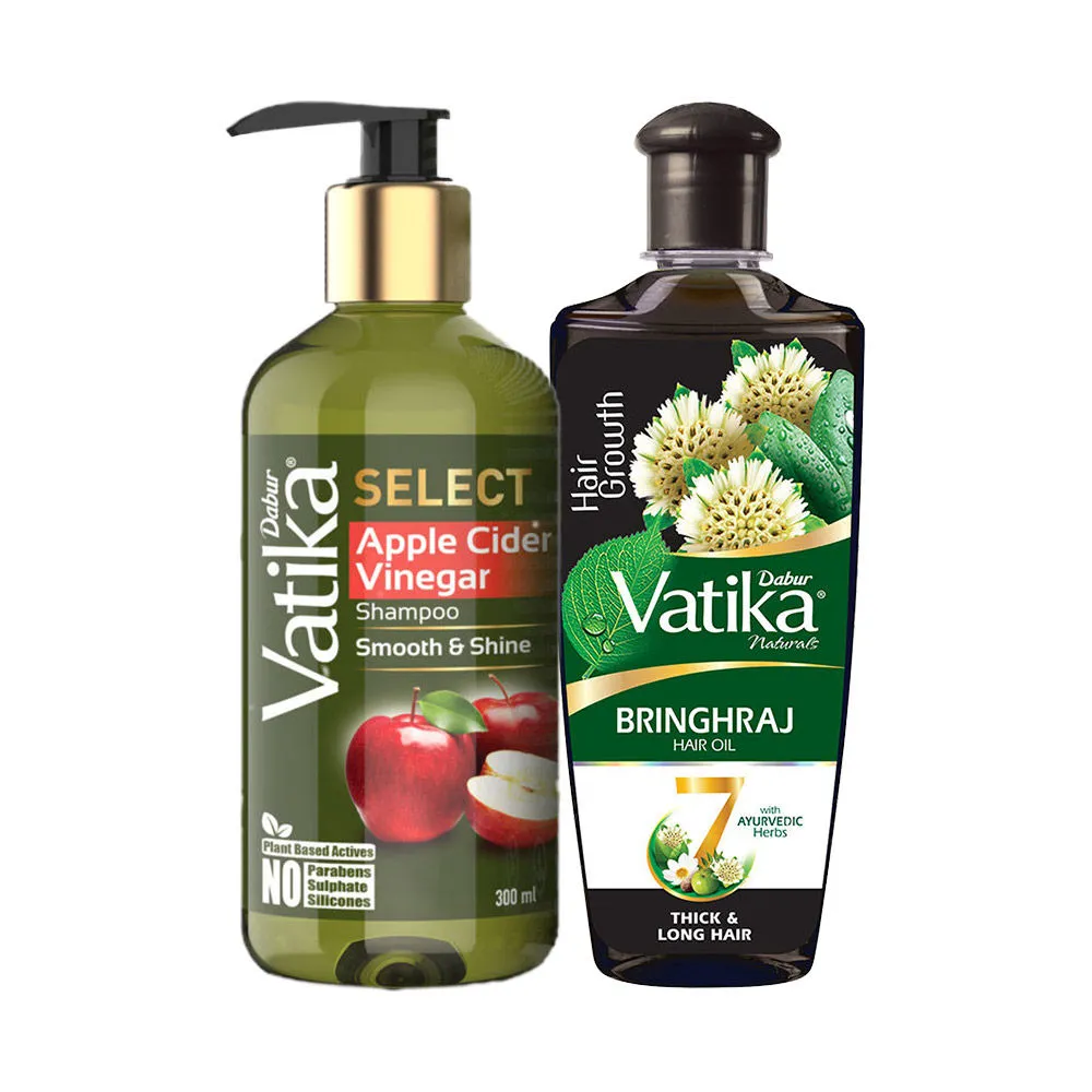 Dabur Vatika Select Apple Cider Vinegar Shampoo & Naturals Bringhraj Hair Oil Combo