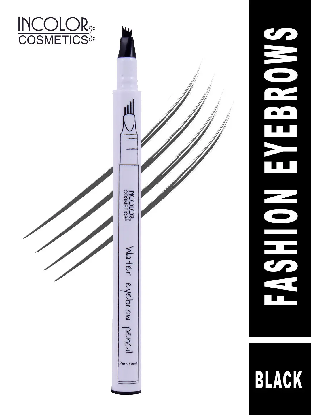 Incolor 4 Forked Long Lasting Fashion Eyebrow Pencil Black 01 (2g)