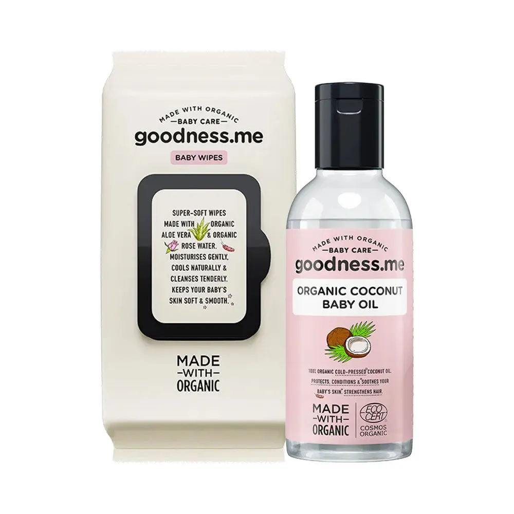 goodnessme 100% Organic Coconut Baby Oil & Baby Wet Wipes (72 Wipes) Combo