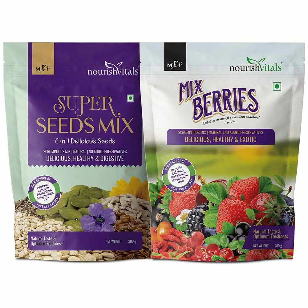 NourishVitals Healthy Munching Combo,  Super Seeds Mix 6 in 1 + Mix Berries  2 Piece(s)/Pack