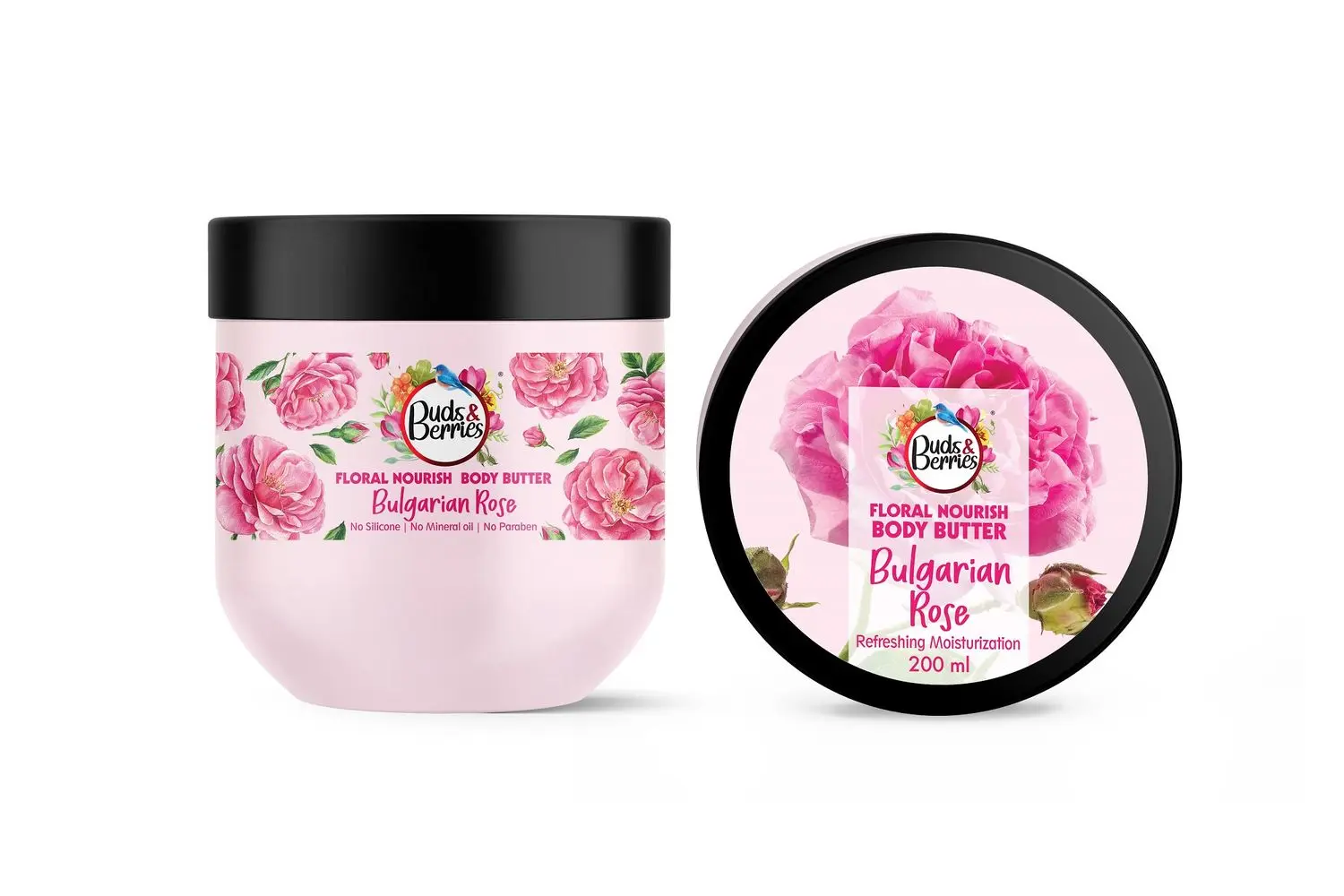 Buds & Berries Floral Nourish Bulgarian Rose Body Butter for Refreshing Moisturization (200 ml)