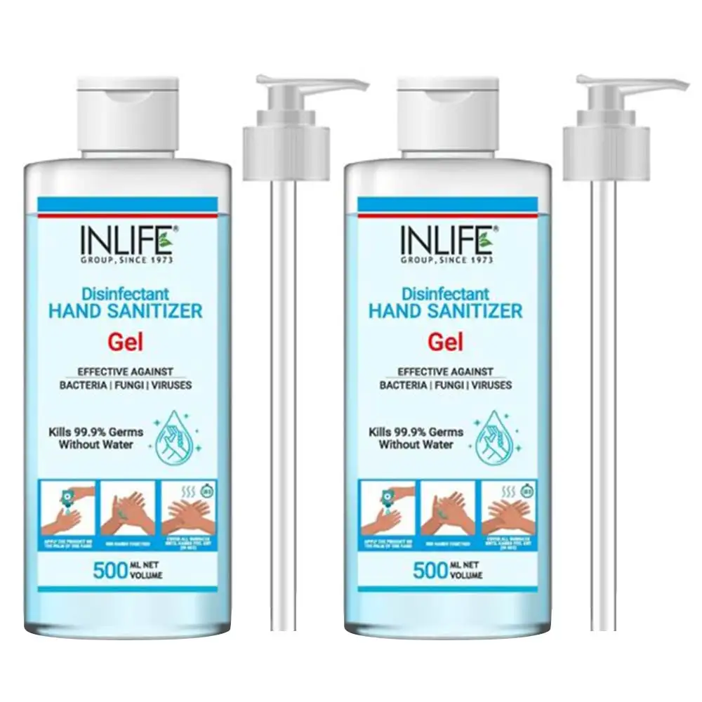 INLIFE Disinfectant Hand Sanitizer Gel,  Fragrance Free  500 ml  Kills 99.9% of Germs without Water with Pump + Refill (Pack of 2)