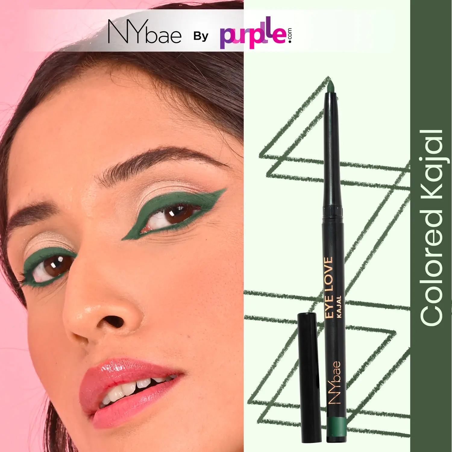 NY Bae Colored Kajal - Glitzy Green (0.3 g) | Rich Matte Finish | Lasts Up to 8 Hours | Smooth Application | Waterproof | Smudgeproof