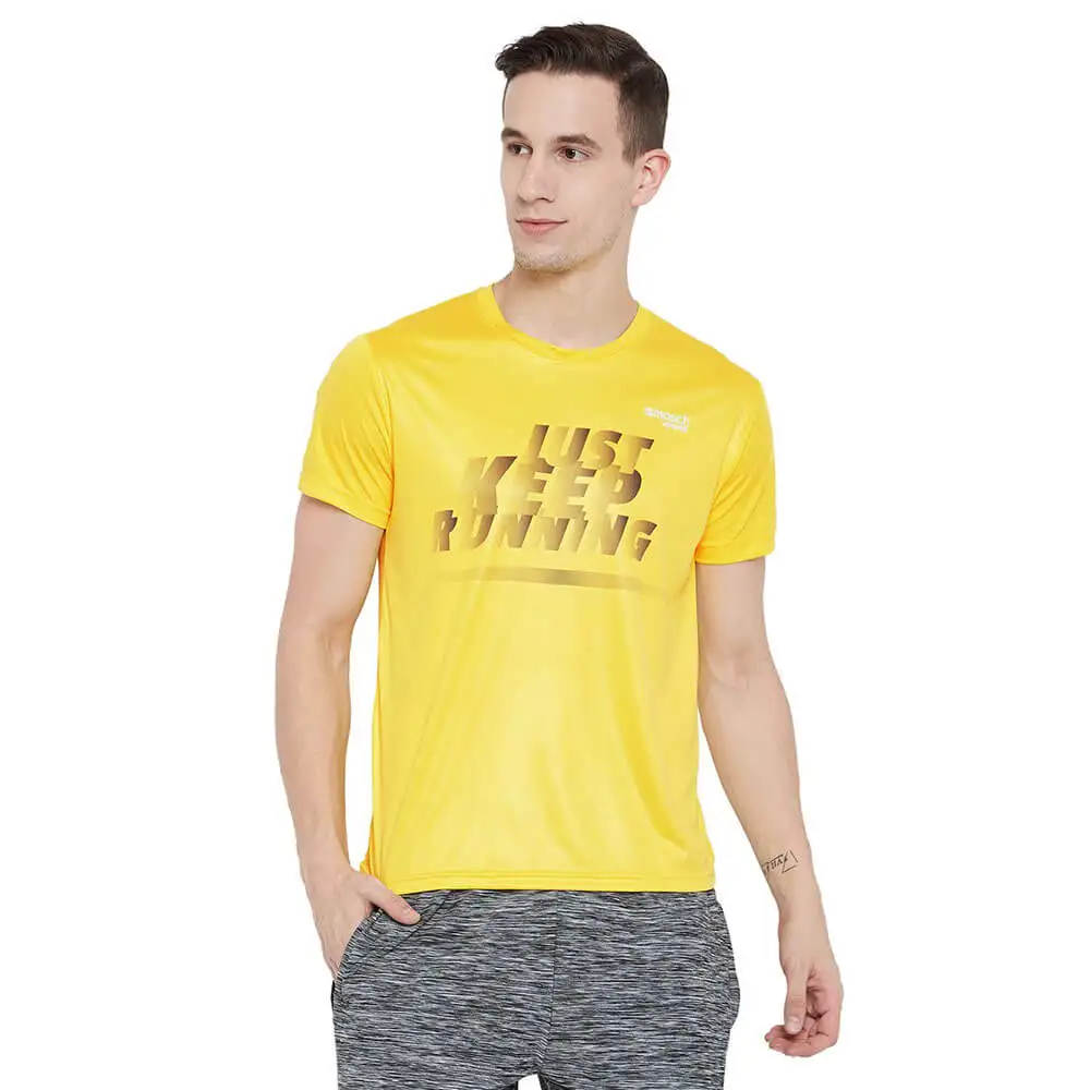 Masch Sports Mens Just Keep Running T Shirt,  Yellow  Large