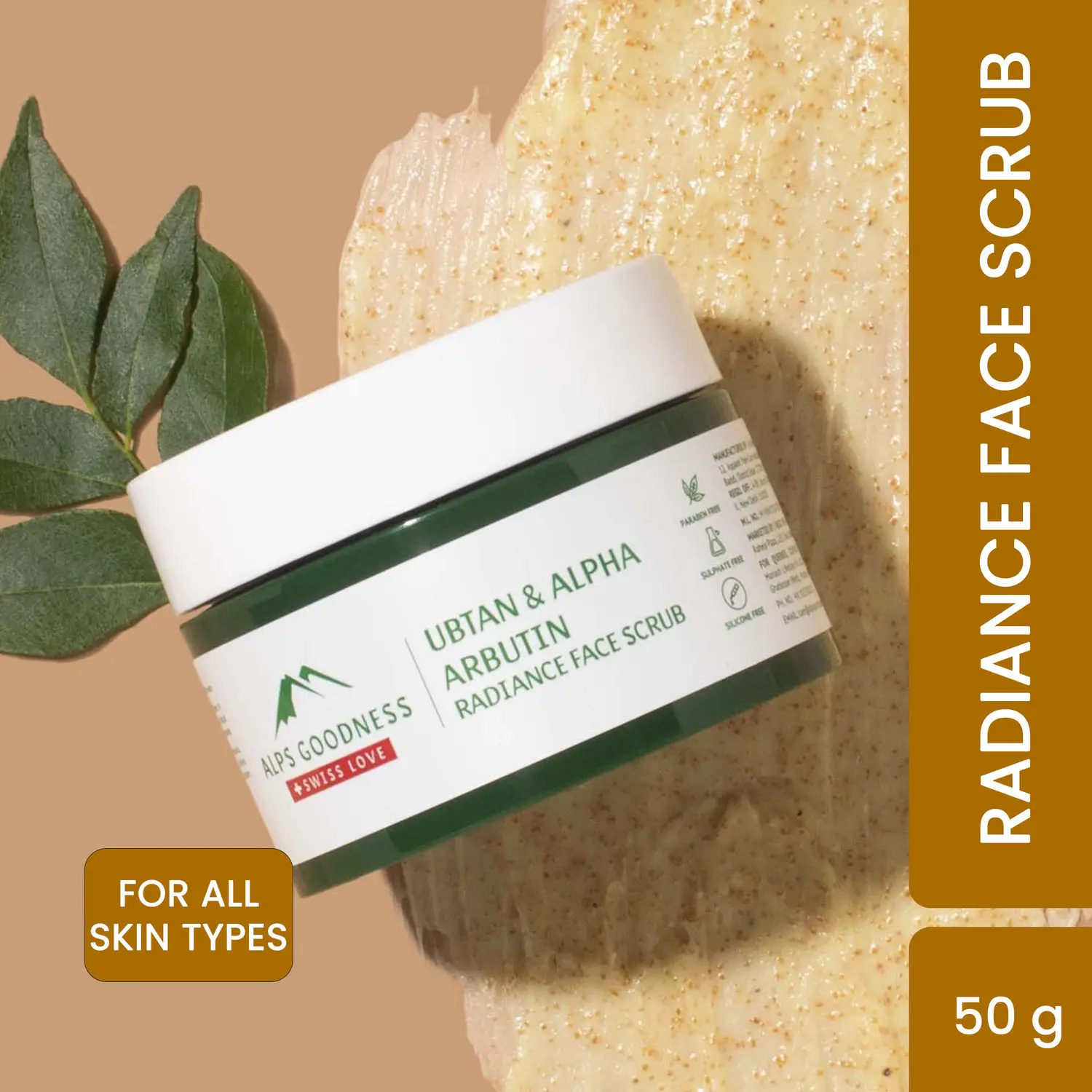 Alps Goodness Ubtan & Alpha Arbutin Radiance Face Scrub (50gm) | For All Skin Type | Perfect for Skin Glow | Paraben, Sulphate, Silicone, Mineral Oil Free | Vegan| De Tan | Tan Removal