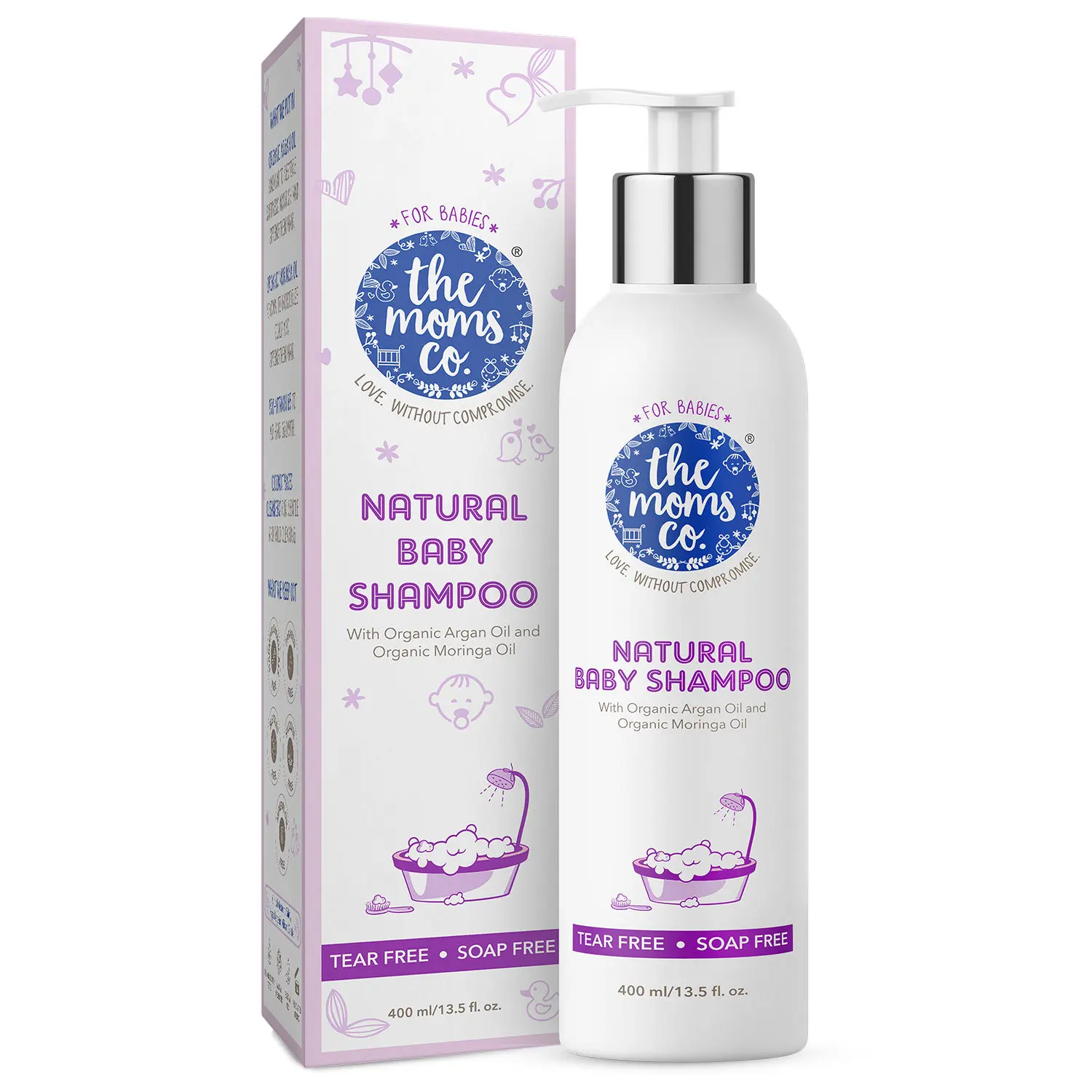 The Moms Co. Tear-Free Natural Baby Shampoo| Australia-Certified Toxin-Free | Cleans & Conditions Hair | With Organic Argan Oil, Moringa Oil & Coconut-based Cleansers- 400 ml