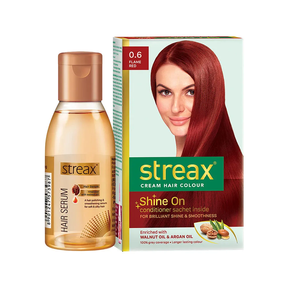 Streax Hair Colour - Flame Red 0.6 + Hair Serum