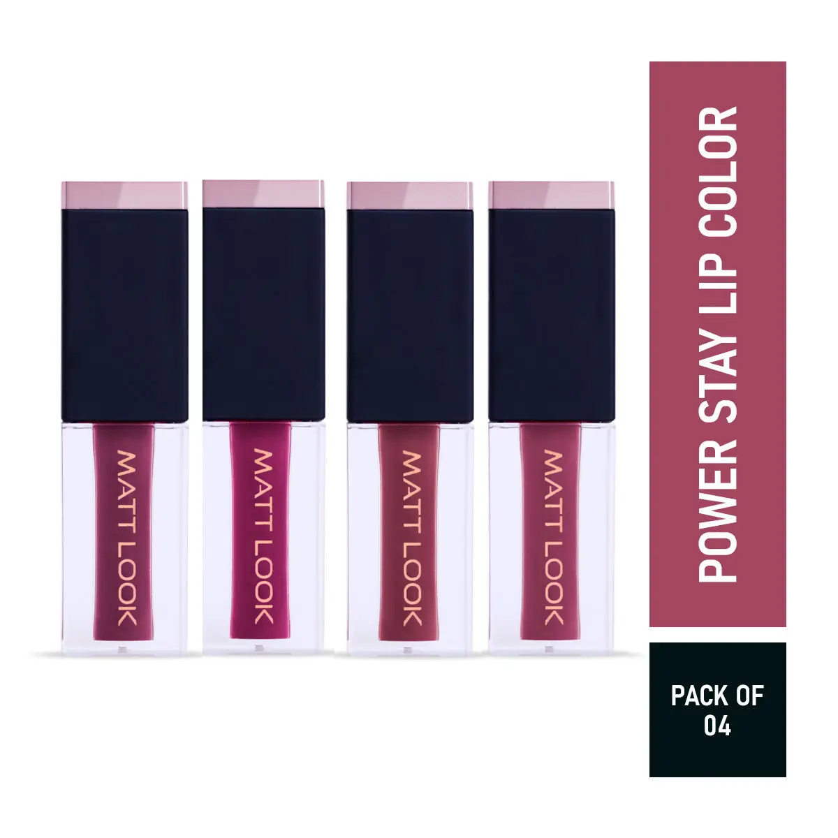 Mattlook 4 Power Stay Lip Colour Matt Liquid Lipsticks, Lip Gloss Creamy, Non Transfer, High Pigment, Long Lasting, Water & Smudge Proof - Mauve Kiss (2.5ml x 4 Pcs) - Pack of 4