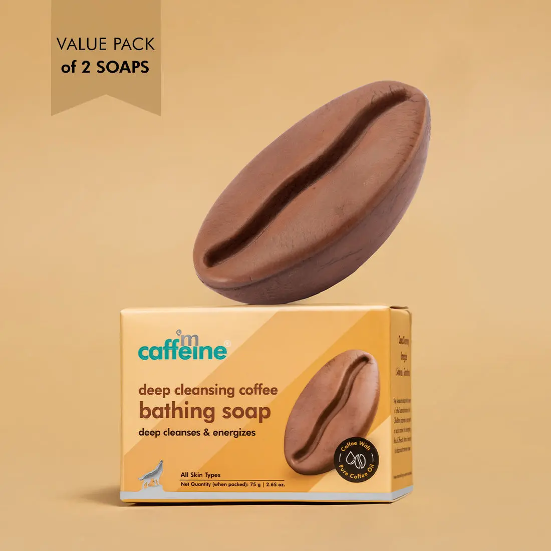 mCaffeine Deep Cleansing Coffee Bathing Soap 75g (Pack of 2)