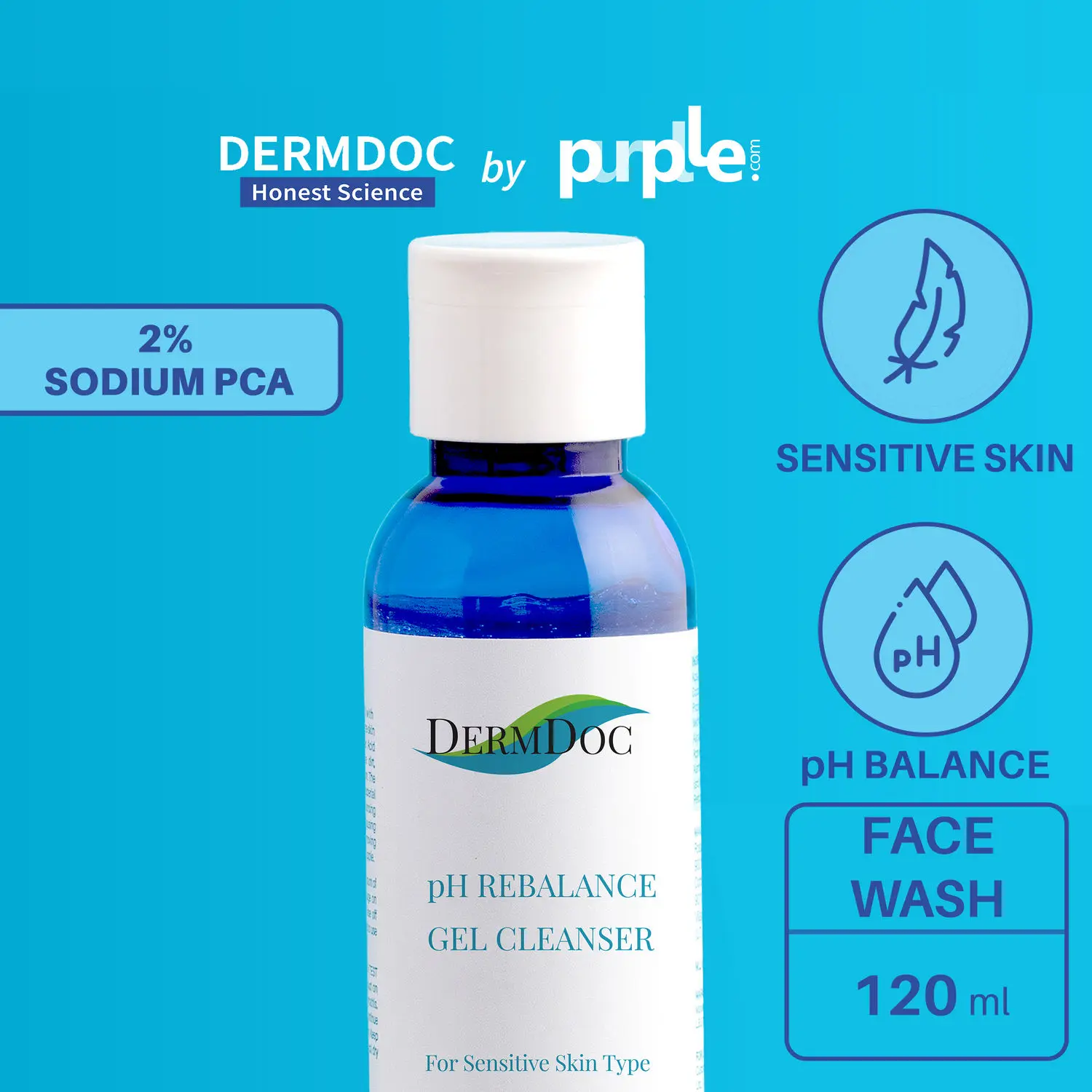 DERMDOC by Purplle pH Rebalance Gel Cleanser (120 ml) | cleanser | face cleanser | face wash for sensitive skin | hyaluronic acid face wash | fragrance free face wash