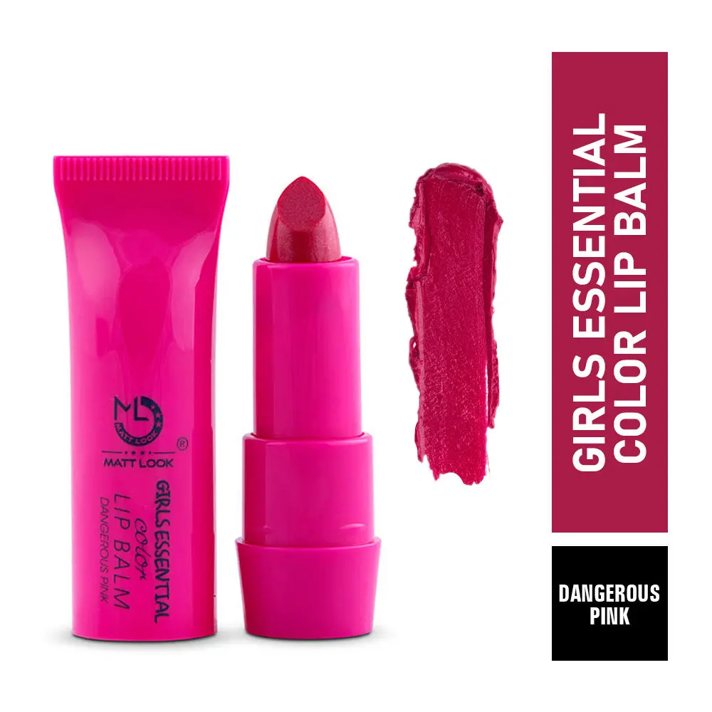 Matt look Lip Makeup Girls Essential Colour Lip Balm Moisturizing Lip, Dangerous Pink (3.5gm)