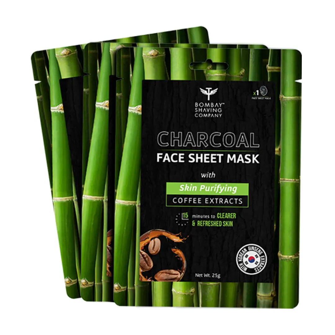 Bombay Shaving Company Charcoal Face Sheet Mask (Pack of 3) | For Easy At-Home Skin Restoration