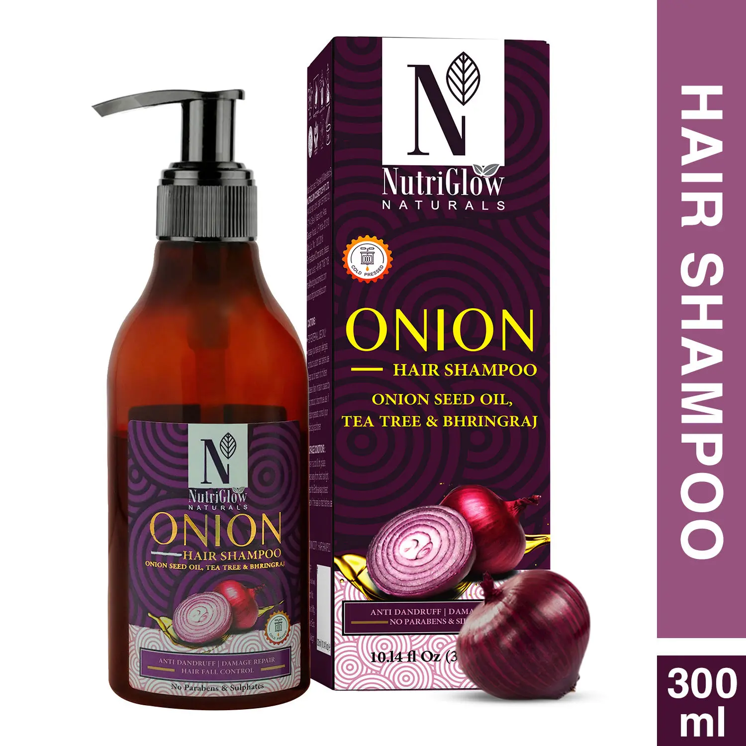 NutriGlow NATURAL'S Onion Hair Shampoo For Dry & Damaged Hair, 300ml