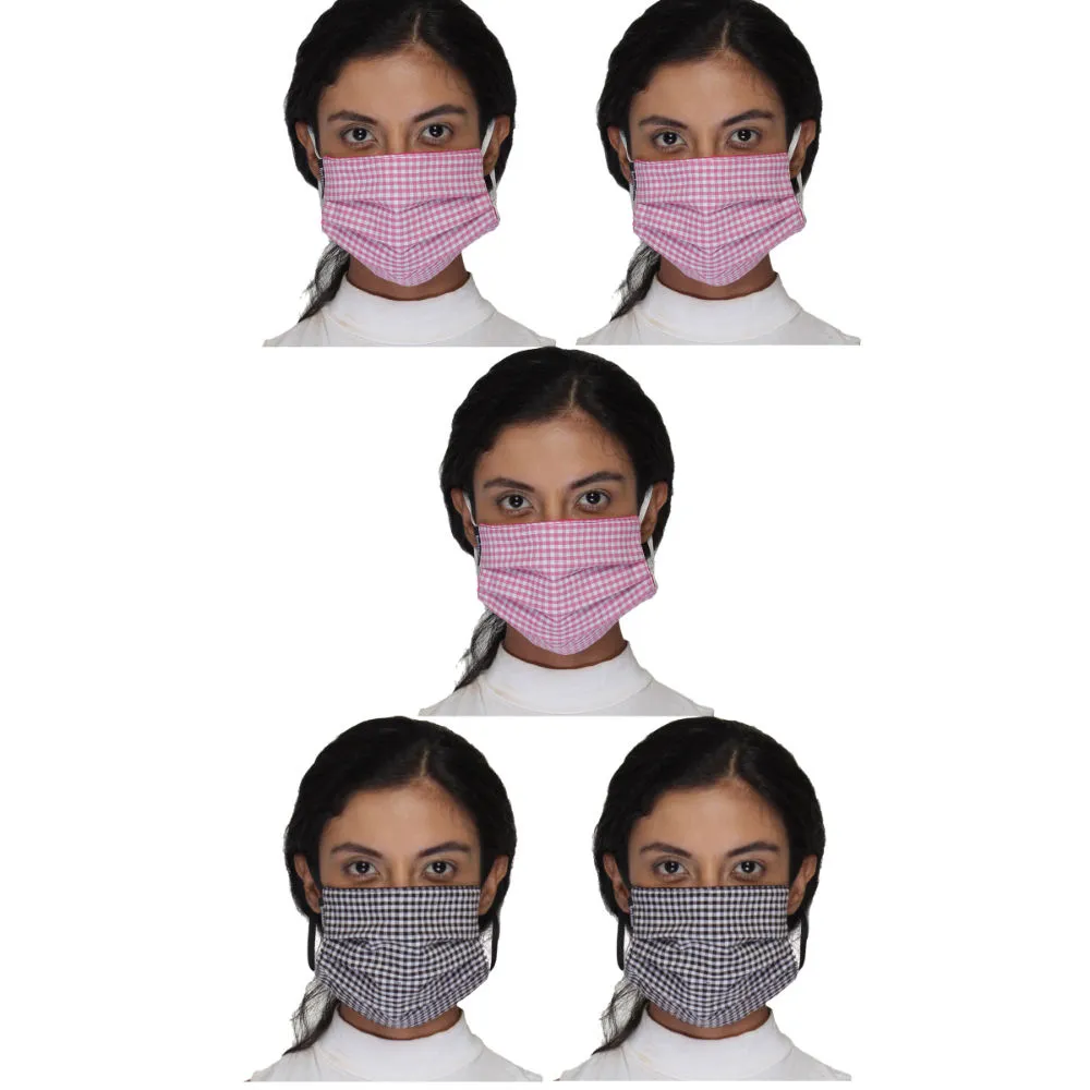 Anekaant Pack Of 5 Multicolor 3-Ply Reusable Checkered Cotton Fabric Fashion Mask