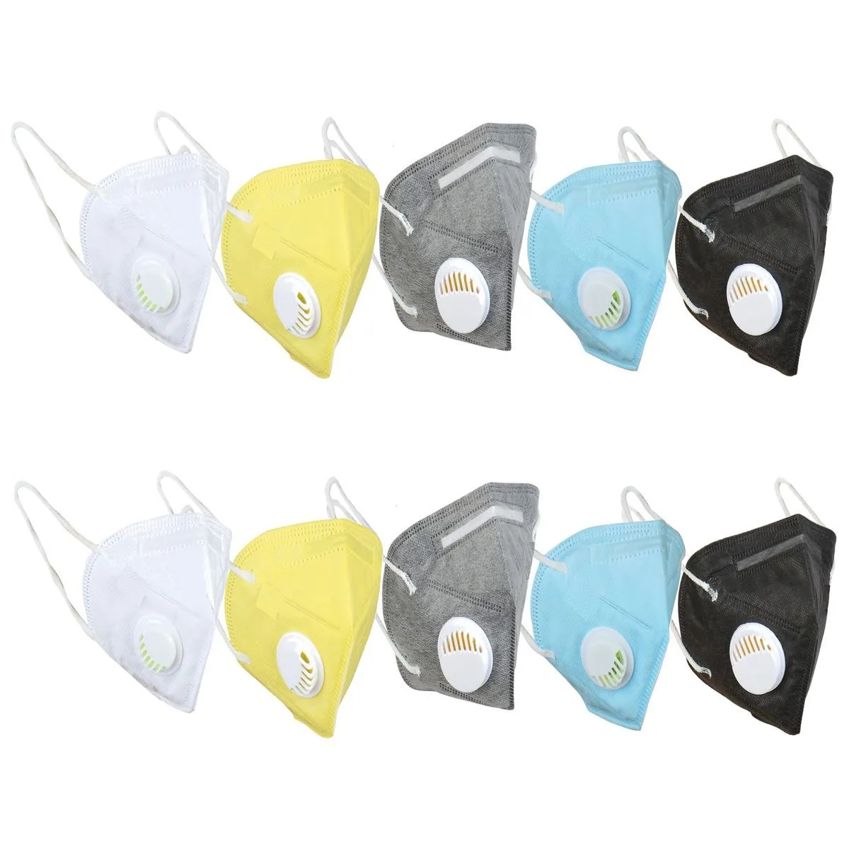 Fabula Pack of 10 KN95/N95 Anti-Pollution Reusable 5 Layer Mask (White,Black,Blue,Grey,Yellow)