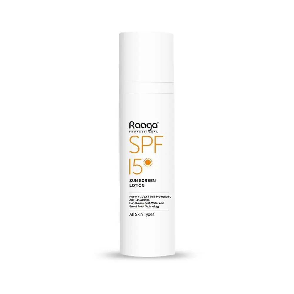 Raaga Professional SPF 15 PA++++ Sunscreen Lotion with UVA + UVB Protection, Anti Tan Actives, Non Greasy, Water and Sweat Proof Technology, All Skin Types, 55 ml