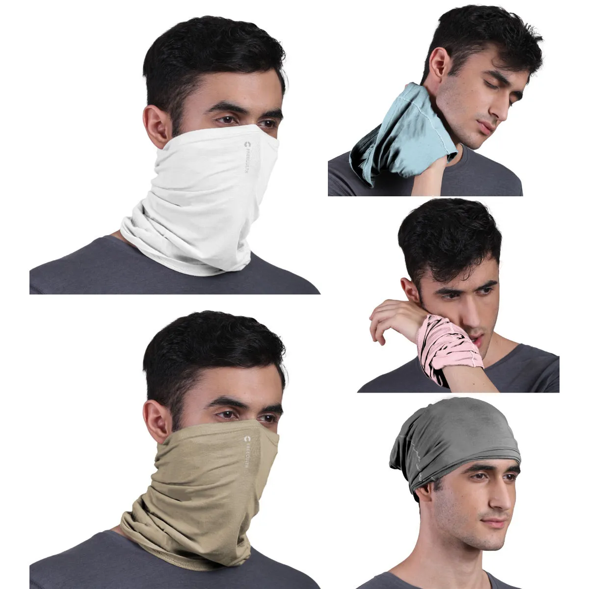 FREECULTR Unisex Plain Bamboo Bandana Anti Microbial Multipurpose Cloth Face Mask (pack Of 5)