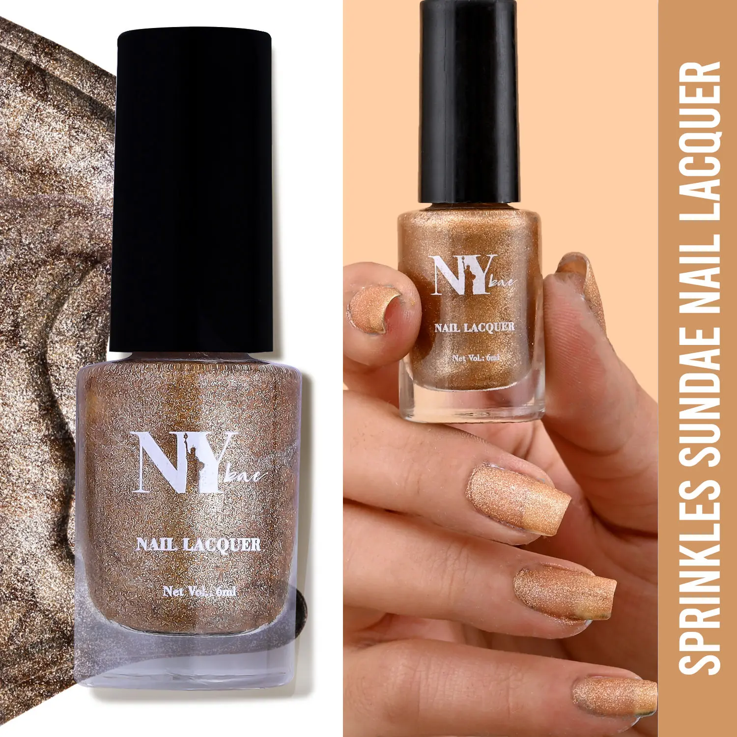 NY Bae Sugar Effect Sprinkles Sundae Nail Lacquer - Gold Sprinkles Sundae 5 (6 ml) | Gold | Rich Pigment | Chip-proof | Cruelty Free