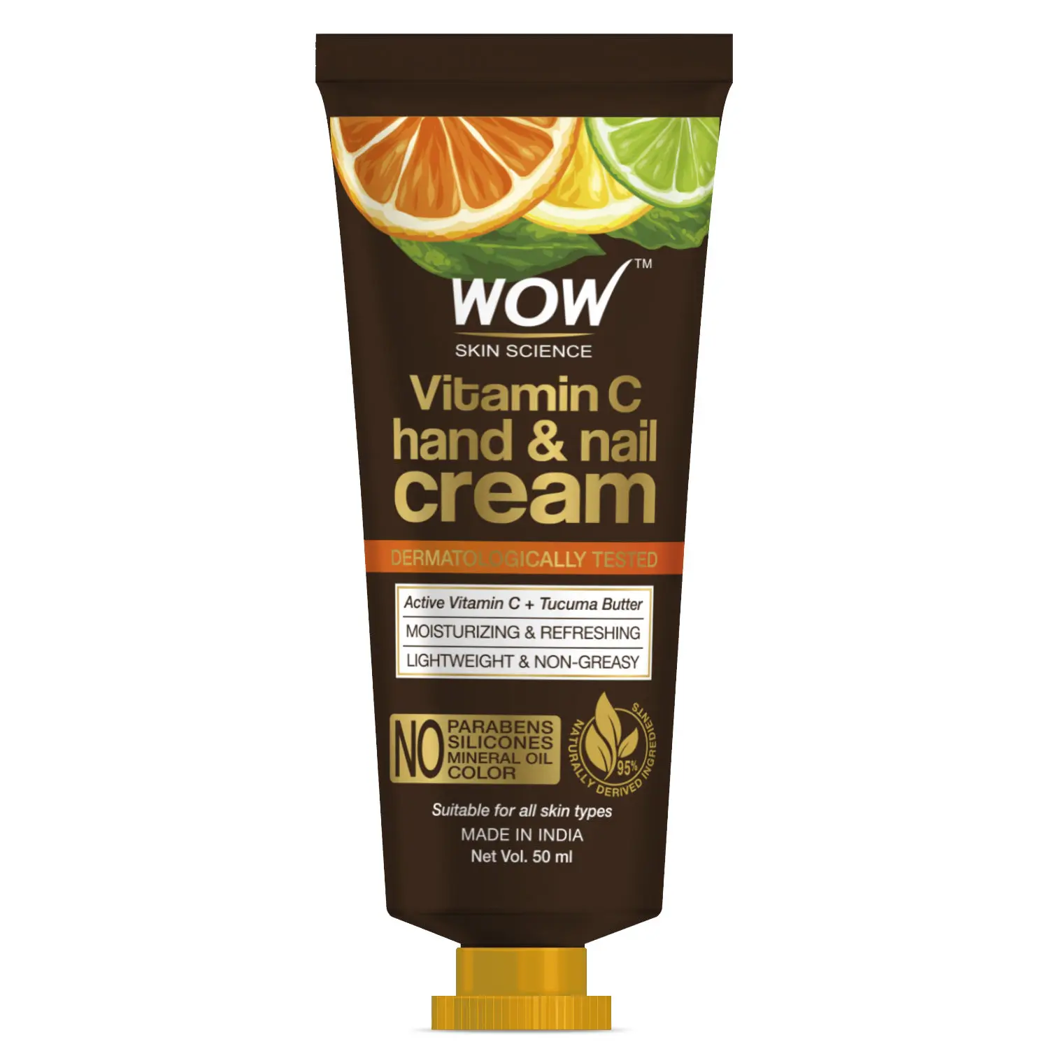 WOW Skin Science Vitamin C Hand Cream And Nail Cream - Moisturizing & Non-Greasy - For All Skin Types - No Parabens, Silicones, Mineral Oil & Color - 50mL