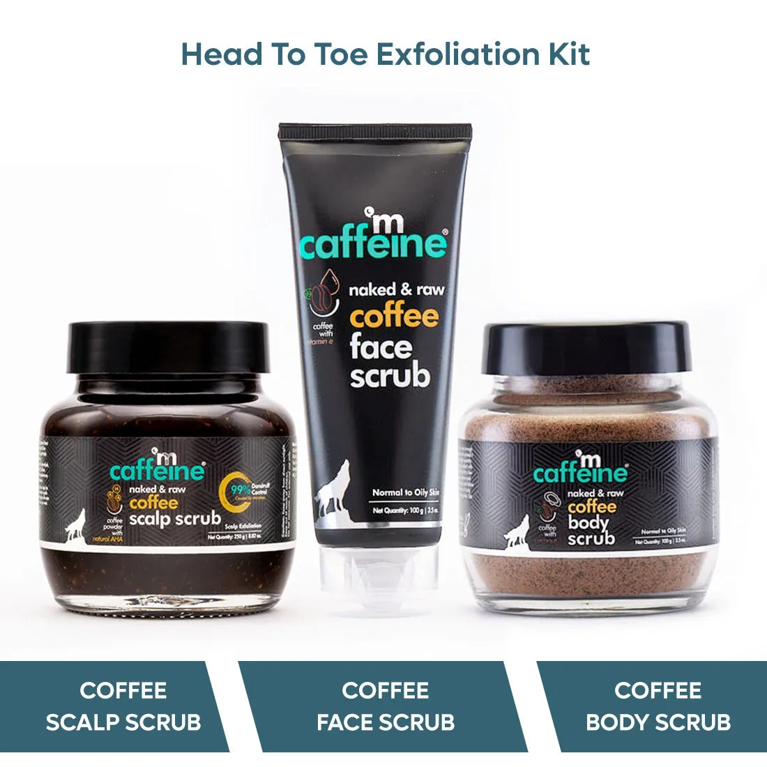 MCaffeine Exfoliation Combo - Tan Removal & Dandruff Control - Face Scrub, Body Scrub, Scalp Scrub