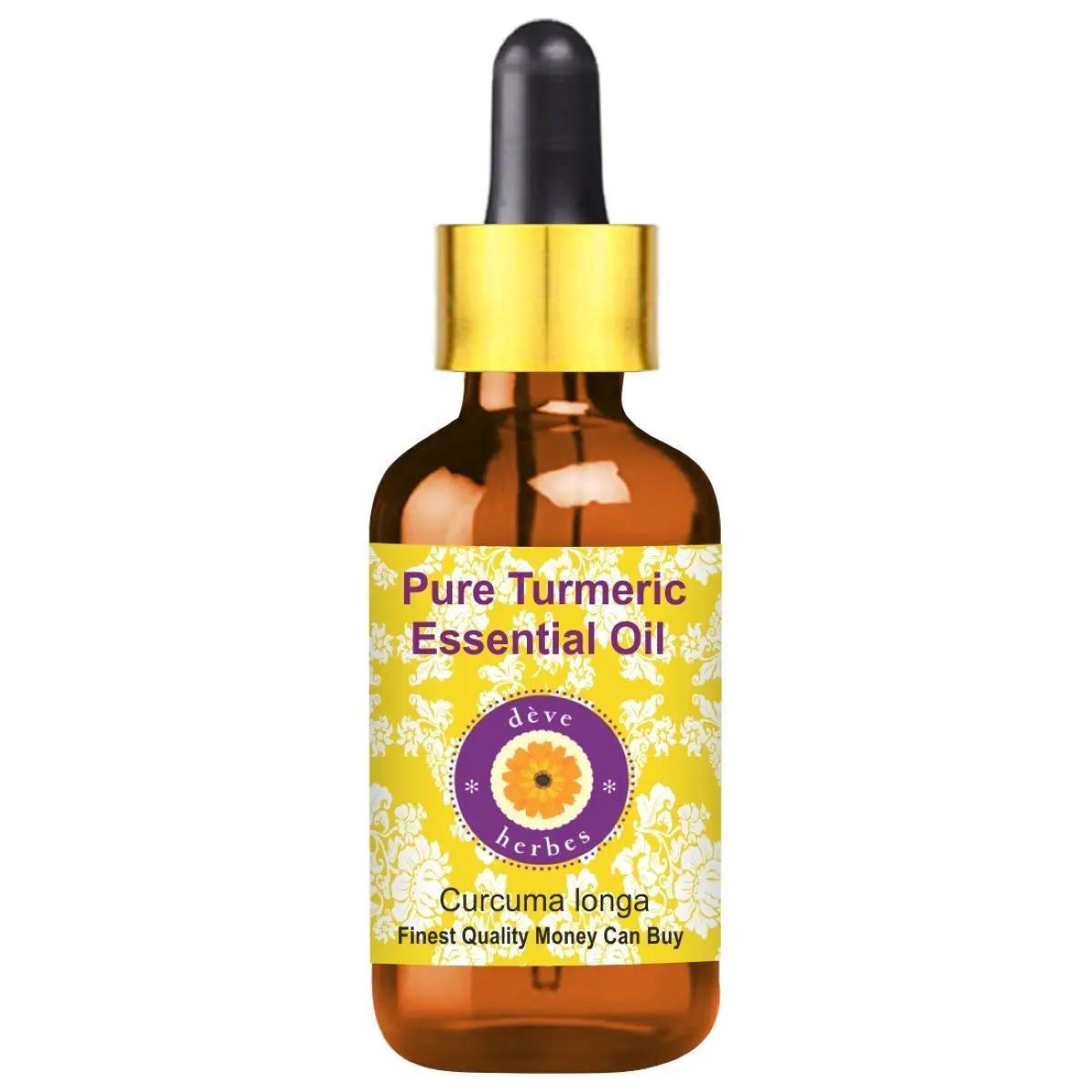 Deve Herbes Pure Turmeric Essential Oil (Curcuma longa) with Glass Dropper Natural Therapeutic Grade Steam Distilled 10ml