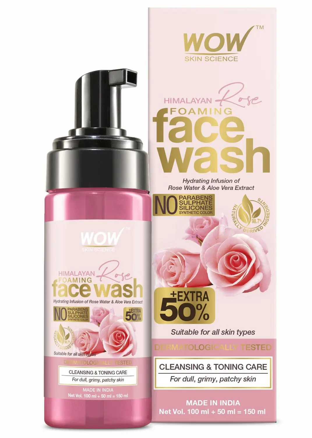 WOW Skin Science Foaming Himalayan Rose Face Wash For Dry/Oily/Sensitive/Combination Skin - 100mL