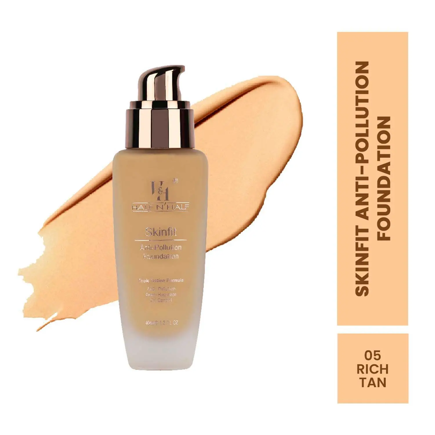 Half N Half Skinfit Anti-Pollution, Deep Hydration and Oil Foundation, Rich Tan(40ml)