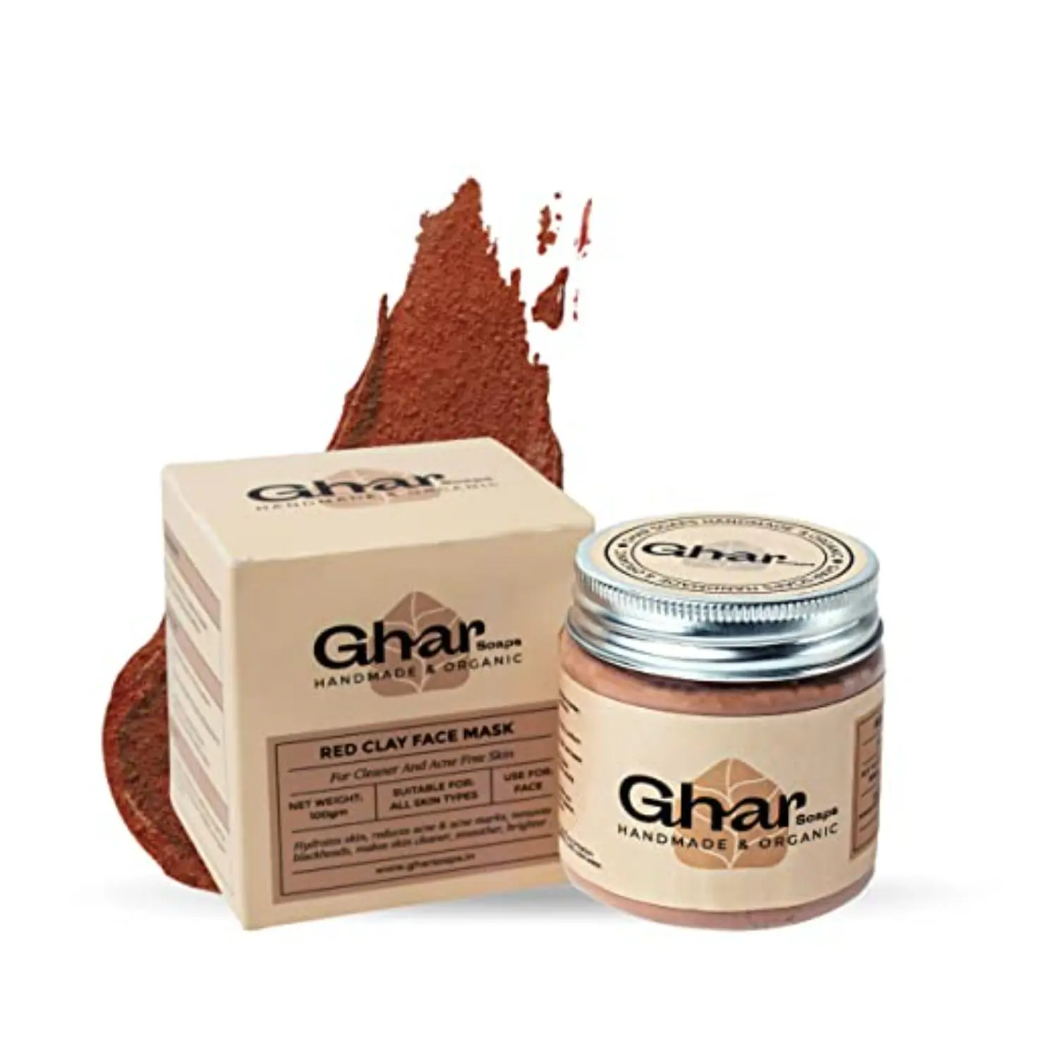 GHAR SOAPS Red Clay Face Mask For Women & Men (100 Gm)