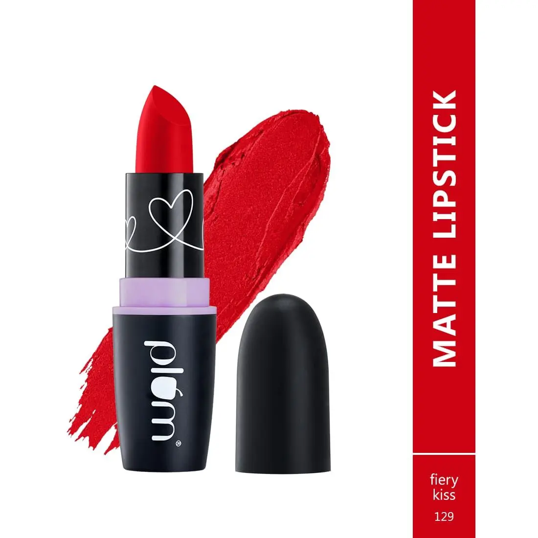 Plum Matterrific Lipstick | Highly Pigmented | Nourishing & Non-Drying |Fiery Kiss - 129 (Pure Red)