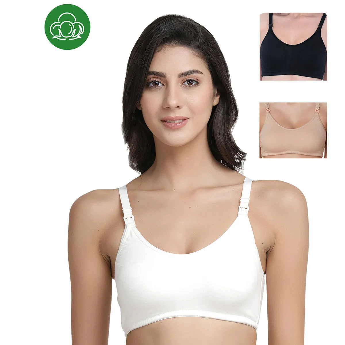 Inner Sense Organic Antimicrobial Soft Nursing Bra Combo of 3 - Multi-Color (34D)