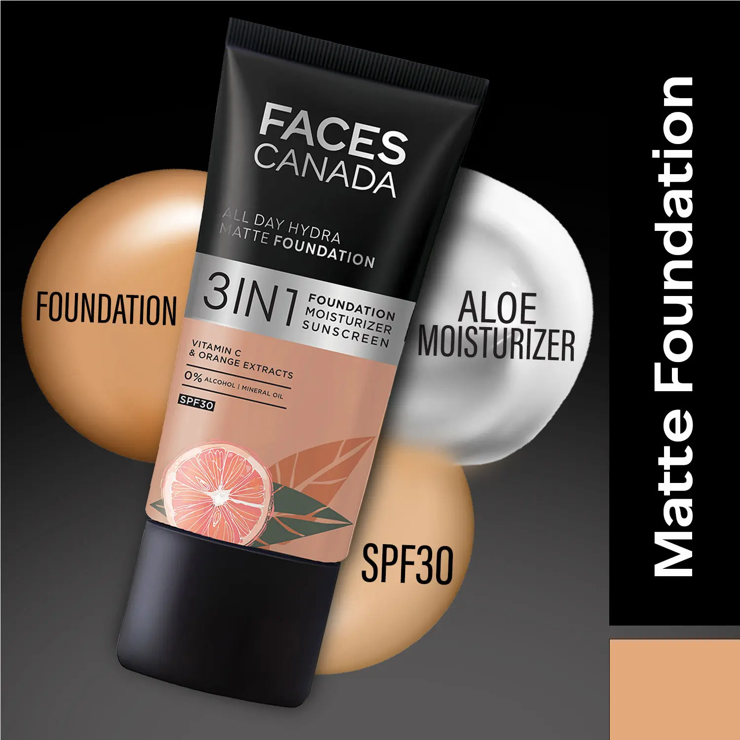 Faces Canada All Day Hydra Matte Foundation I 3 in 1 Matte Foundation +Moisturizer+SPF 30I 24 HR Aloe Hydration & Vitamin C |Caramel Natural 023 25 ml