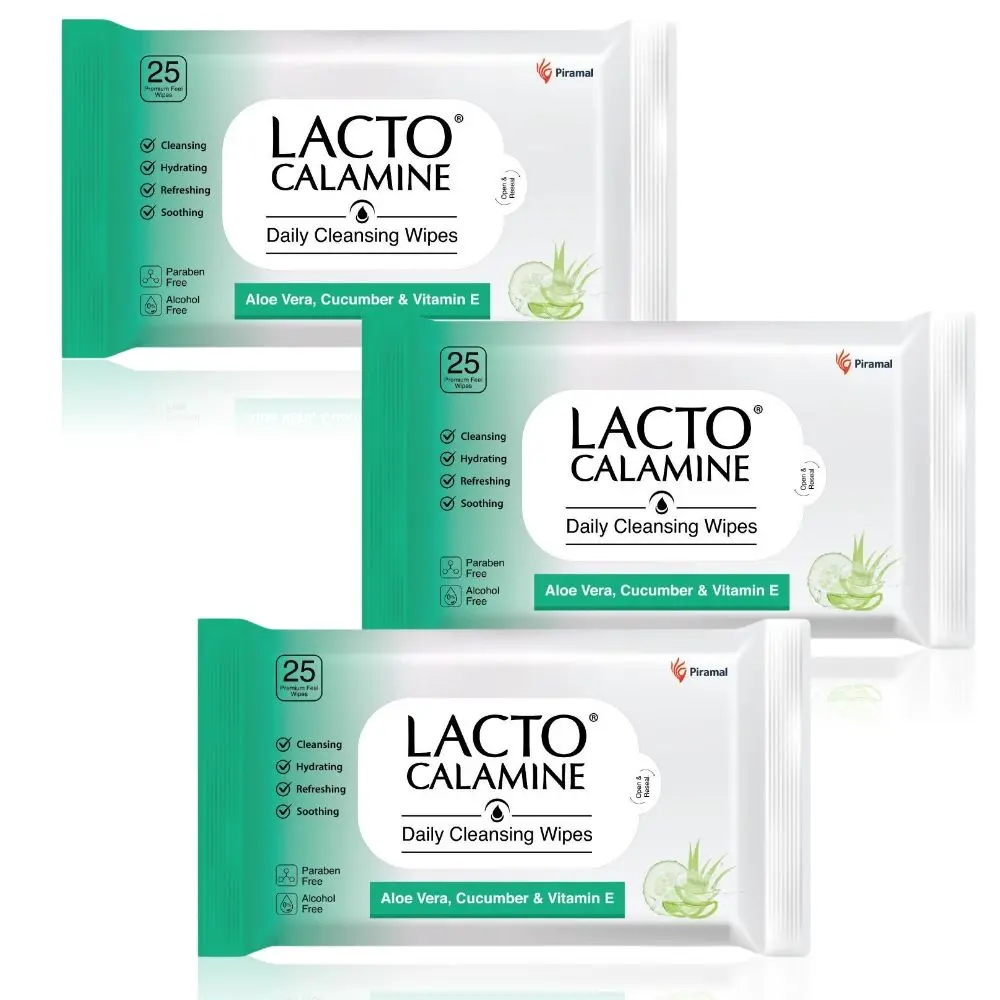 Lacto Calamine Daily Cleansing Wipes Pack of 3 , 75 Count