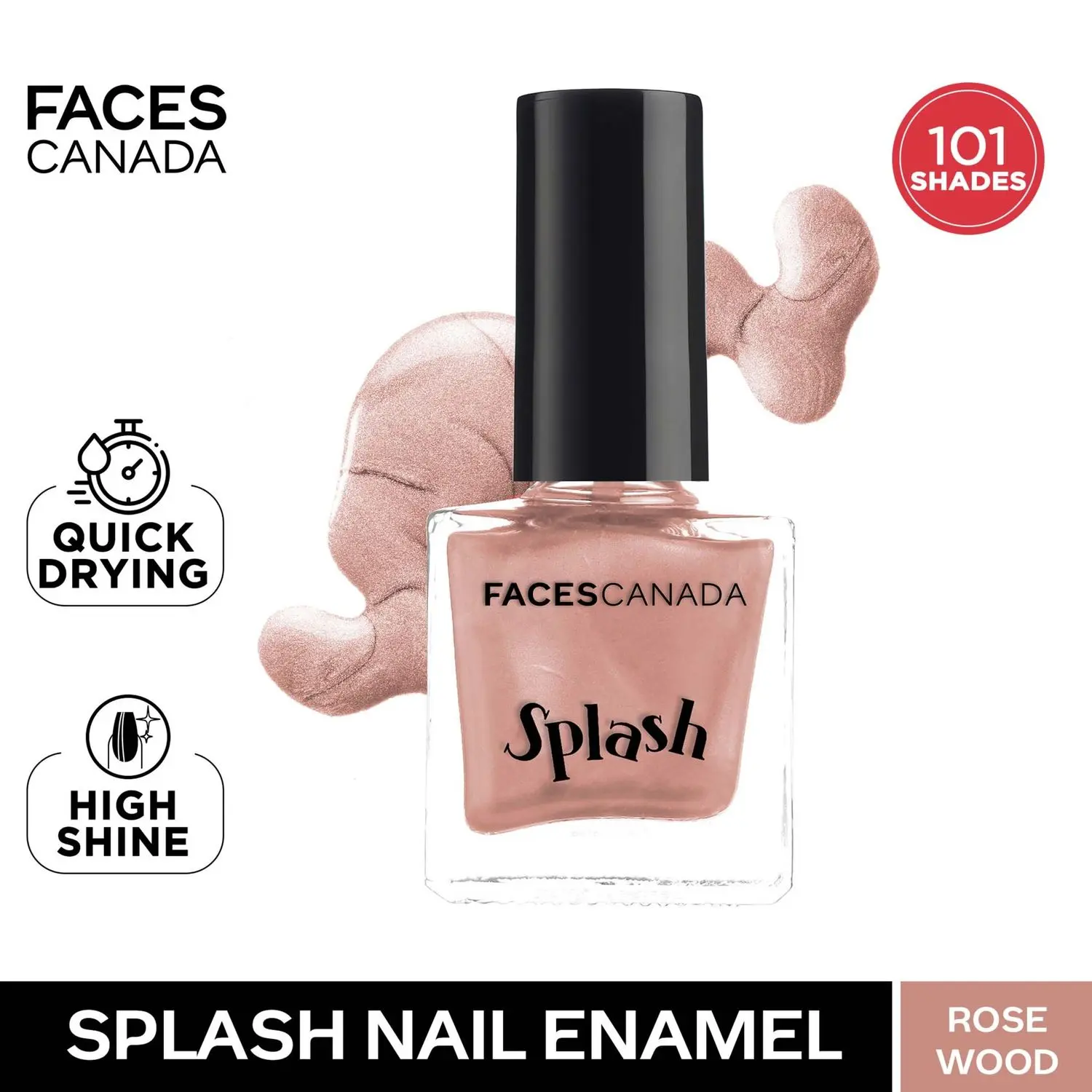 Faces Canada Splash Nail Enamel | Fast Dry | High Shine | Long Lasting | No Chip Formula | No Harmful Chemicals | Shade - Rose wood 8ml